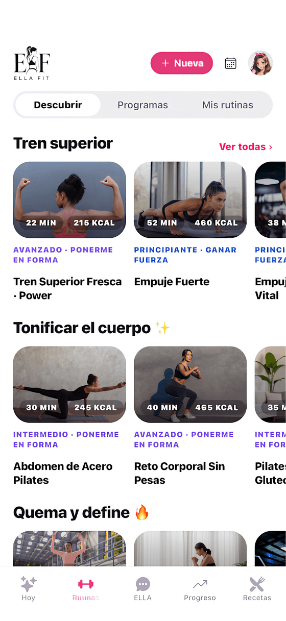 Catálogo de rutinas agrupadas por objetivo