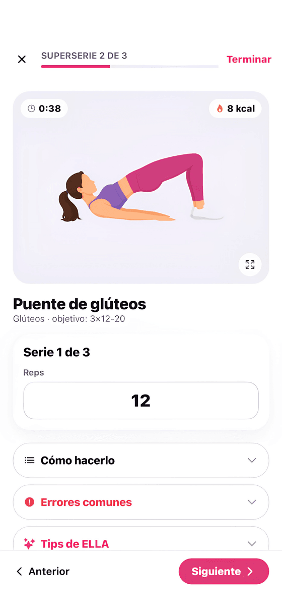 Modo entrenamiento guiando una serie con temporizador